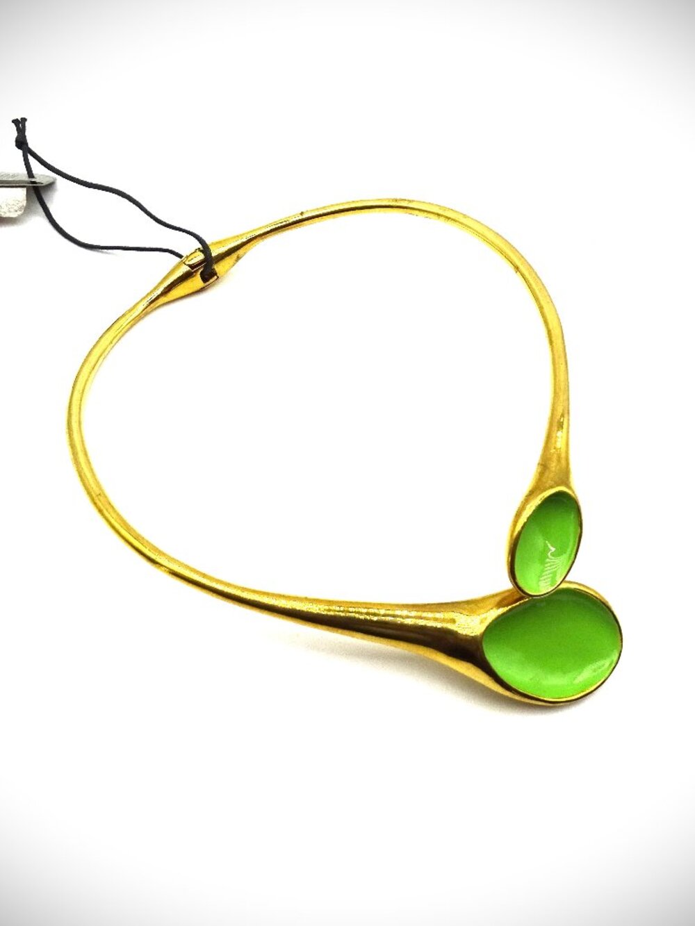 ROBERT LEE MORRIS Gold Plated & Green Enamel Hinge Choker Necklace